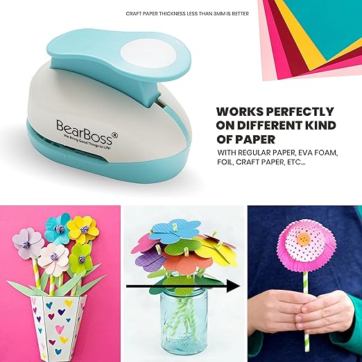 BearBoss 5 Circle Paper Punch, Handmade Scrapbook Paper Puncher, Different Size of Scrapbooking Punches Crafting Designs for Office Supplies, Card Making, DIY Albums Photos, Classic White
