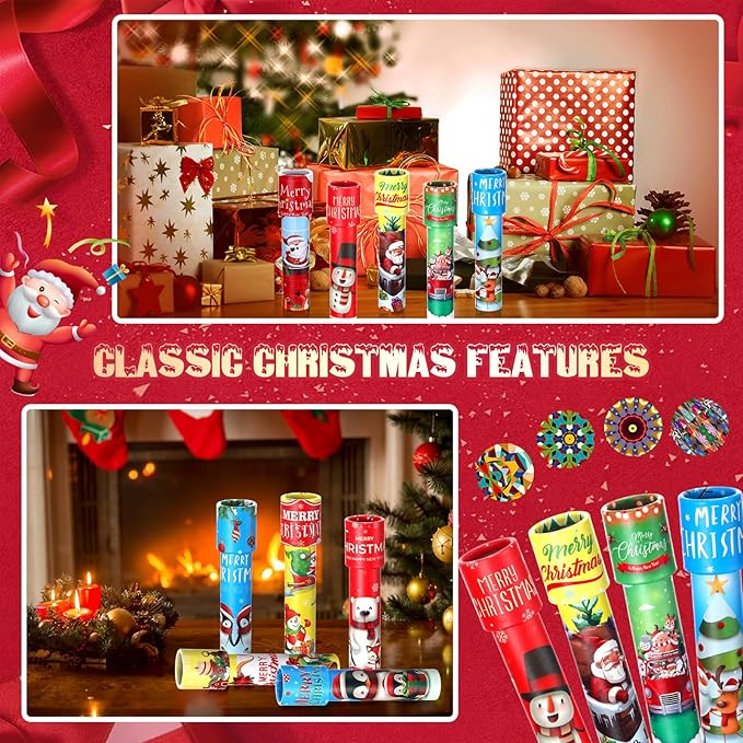 Poen 36 Pcs Christmas Classic Kaleidoscopes Toy Bulk Educational Kaleidoscope Kit Old Fashioned Kaleidoscope Party Favors Vintage Return Gifts for Xmas Bag Fillers Prizes Bag Fillers