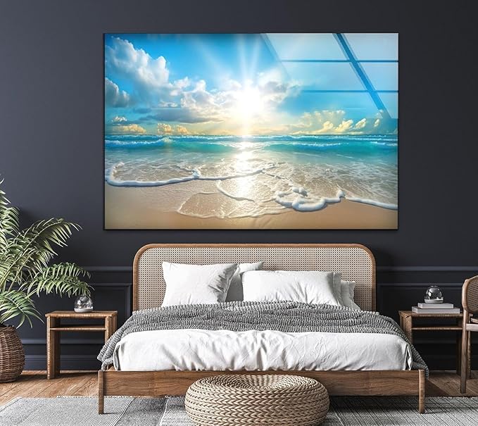 My Photostation.com 60WX40H'' Beautiful Sunset & Ocean Glass Wall ArtTempered Glass Printing Wall Decor Large Wall Art Wall Hangings