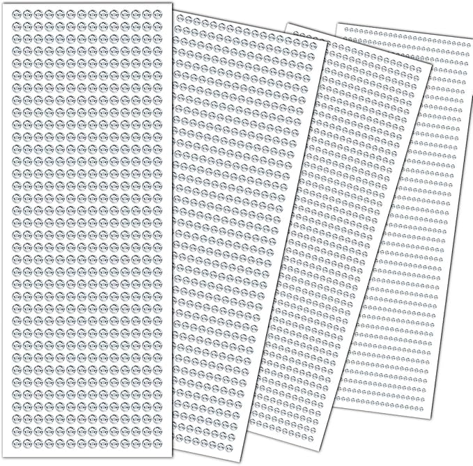3090 Pcs 4 Sheets Rhinestone Stickers 3/4/5/6 mm Self Adhesive Craft Rhinestones Gems for Face Eyes Makeup Hair Body (White-3/4/5/6mm)
