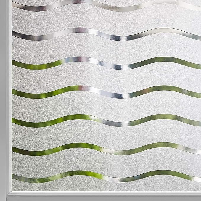 LEMON CLOUD Window Film for Privacy and Light Protection，Non Adhesive Removable Glass Covering Opaque Window Sticker Self Static Cling Vinyl Glass Film for Home Office (35.4 x 78.7 Inch,Wavy)