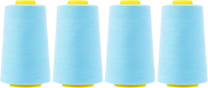 Mandala Crafts 4 Pack of Serger Threads Cones Spools - 40S/2 24000 Yards Polyester Baby Blue Threads for Sergers Machine and Overlock Quilting Sewing Machine
