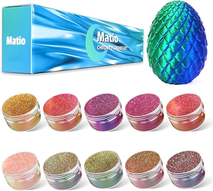 Matio Chameleon Mica Powder, 10 * 5g Chrome Powder, Pearlescent Effect Color Shift Pigment, Mica Powder Set for Epoxy Resin, Soap Candle Dye, Nail Art, Makeup, DIY Bath Bombs, Painting, Slime Pigment