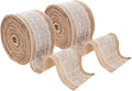 Mandala Crafts Burlap and Lace Ribbon 3 Inches Wide Jute Ribbons for Crafts - 20 Yds Roll Rustic Burlap Wrap Trim Ribbons for Wreaths Bows Wedding Party