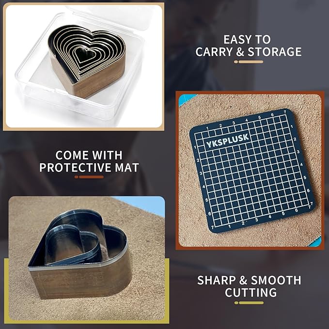 9 Pcs Leather Hole Cutter Tool Set, 9 Sizes Heart Shape Cutter Tools High Carbon Steel, Leather Cutting Dies Kit for DIY Leathercraft, Leather Hollow Punching with Plastic Box