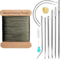 Repair Sewing Kit, Upholstery Needle with 32 Yard Waxed Thread and 8 Pcs Heavy Duty Leather Needles for Hand Stitching, Canvas & Quilting - 0.55mm Round Waxed Thread Army Green