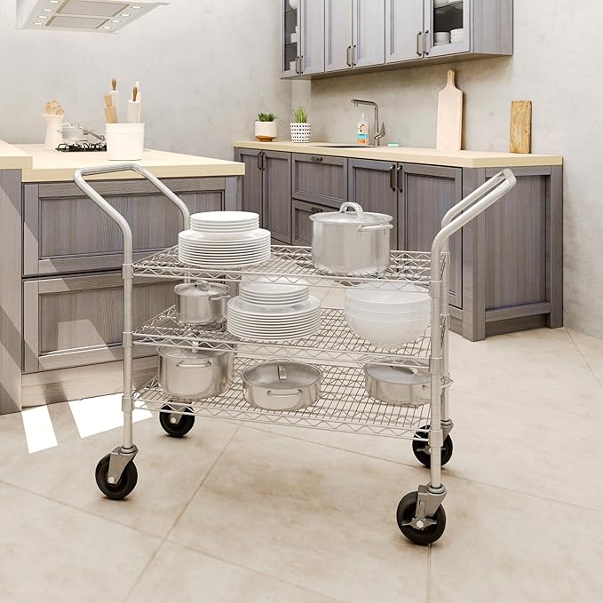 18" W x 36" L x 36" H Chrome Heavy Duty Utility Cart | 3-Tier | NSF Commercial Storage Rack Mobile Unit | Storage and Mobility Solution for Your Business
