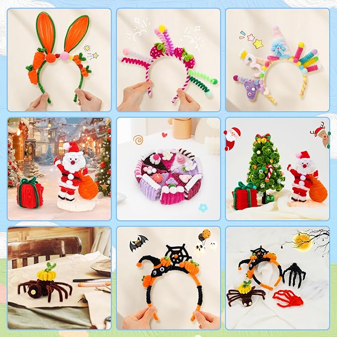 1200PCS Pipe Cleaners Craft, Pipe Cleaners Bulk for Arts and Crafts Supplies Multi-Color Chenille Stems DIY Project Room Decor,Christmas Decorations Creative Toys Gift (12inch*6mm,48colors)
