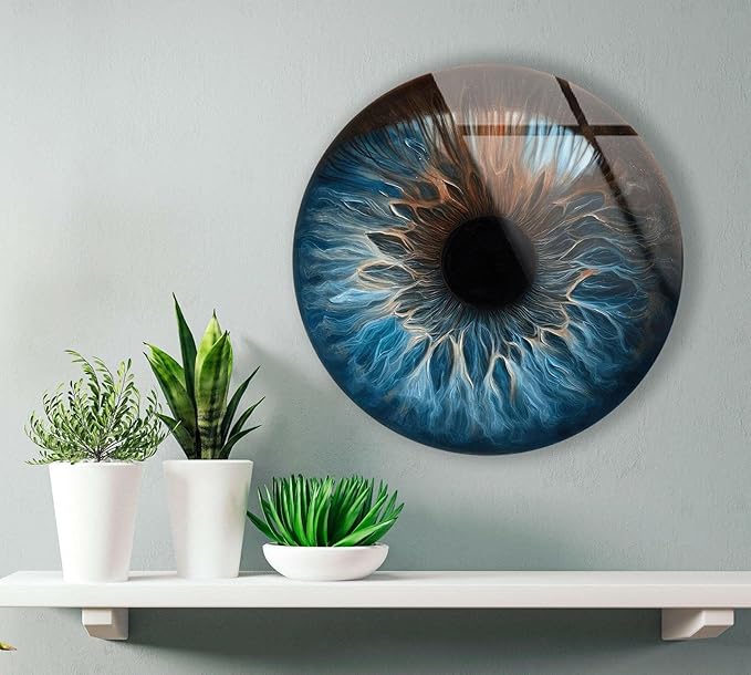 My Photostation.com 15.8''(40cm) Diameter Eye Round Blue Glass Wall Art Tempered Glass Printing Wall Decor Large Wall Art Wall Hangings