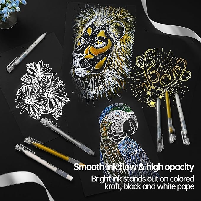 White Gel Pens, 0.8mm Fine Point Gel Ink Pen Set – 3 Pack Opaque Archival Ink for Black Paper Drawing, Sketching, Card Making & Bullet Journaling