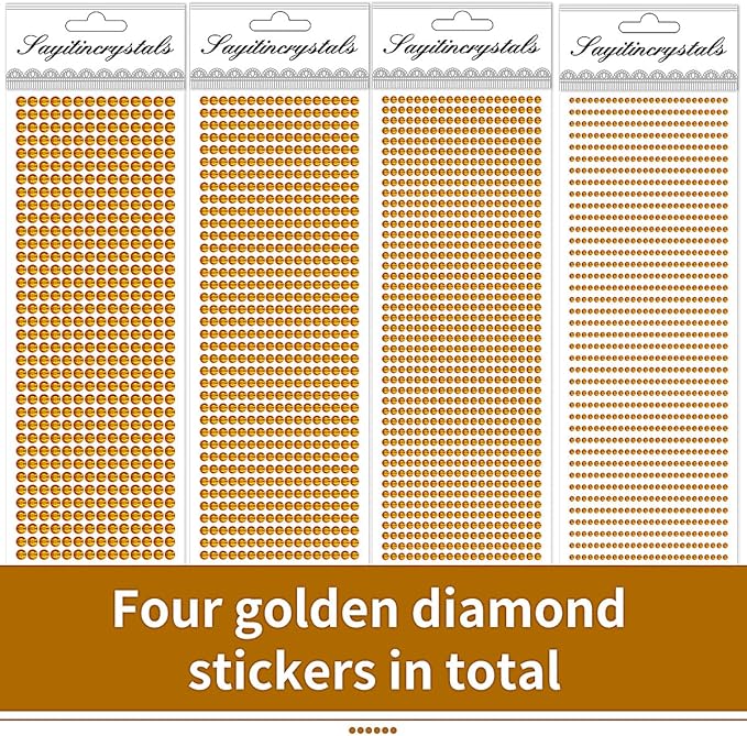 3090 Pcs 4 Sheets Rhinestone Stickers 3/4/5/6 mm Self Adhesive Craft Rhinestones Gems for Face Eyes Makeup Hair Body (Goldenyellow-3/4/5/6mm)