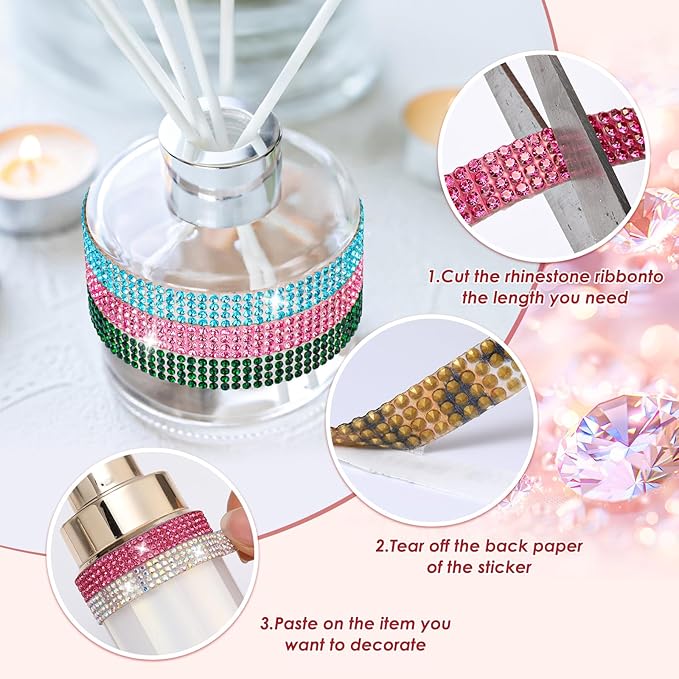Rhinestone Ribbon Self Adhesive Crystal Rhinestones, 12-Rolls Bedazzling Strips, 12-Yard Rhinestone Strips for DIY Craft, Rhinestones for Crafting