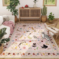 Rugcomf Living Room Rug 5x7 Rug Machine Washable Boho Area Rug Non Slip Floral Animal Cat Vintage Low Pile Large Rugs for Living Room Bedroom Farmhouse Dining Room Kids Playroom, Pink