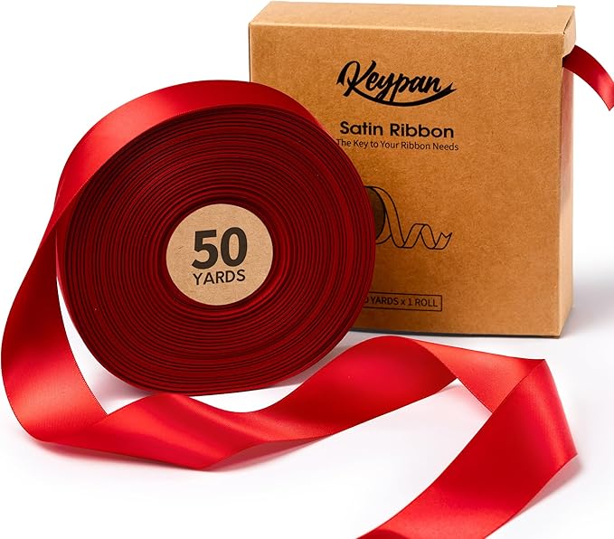 Red Satin Ribbon 1-1/2 Inch x 50 Yards Double-Faced Ribbons for Christmas Gift Wrapping Flower Bouquet Wedding Paper Bows Invitations Crafts