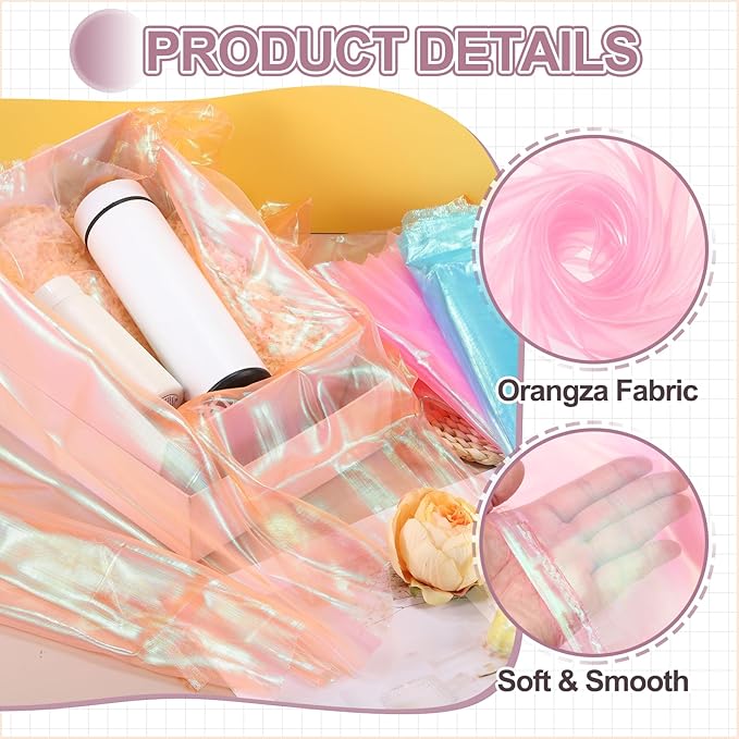 MECCANIXITY Iridescent Sheer Organza Fabric, 2 Yards x 59 Inches Solid Laser Holographic Shiny Fabric Organza Cloth for Wedding, Curtains, Costume, Photo Background, Light Pink