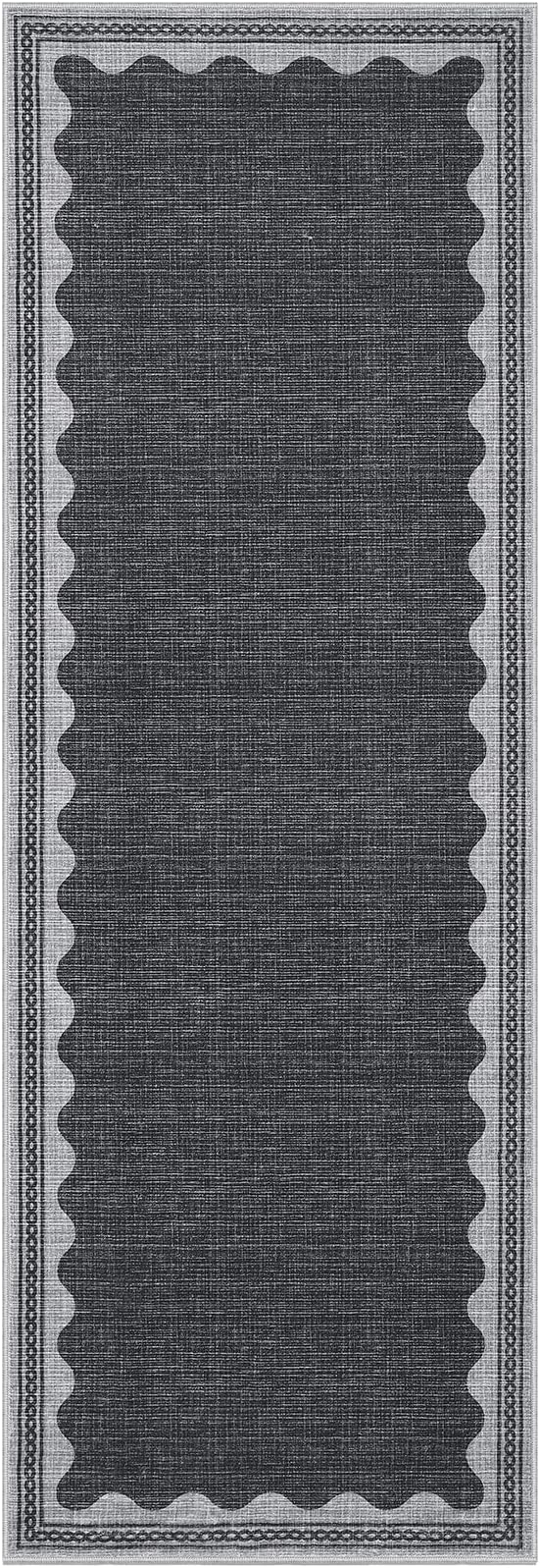 Scalloped Rug 2x6 Runners for Hallways, Solid Grey Runner Rugs Non Slip Scalloped Bath Runner, Washable Rug for Bedroom Girls, Mat for Kitchen Floor Soft Dorm Nursery Carpet for Bedside
