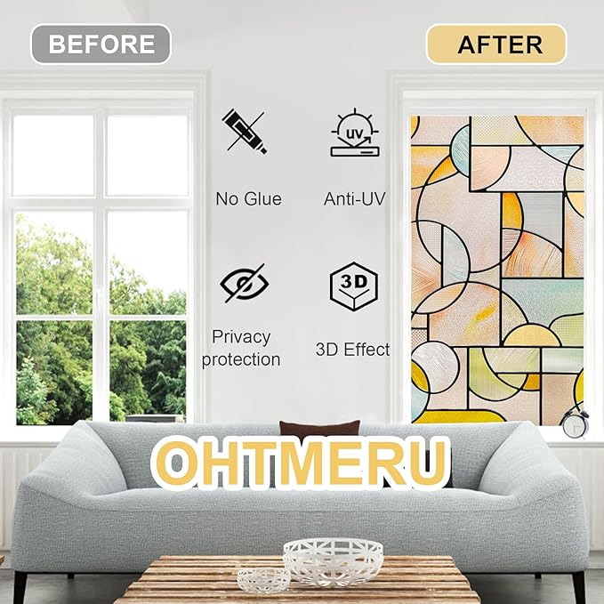 3D Stained Glass Window Privacy Film, Heat Control UV Blocking Static Cling Decorative Window Film for Bathroom,Front Door,Home Non Adhesive,23.6 x 35.4 inches Wilderness