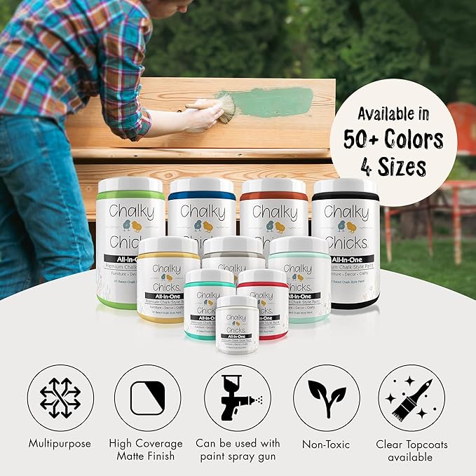 Chalky Chicks All-in-One Chalk Paint for Furniture or Cabinet - 4 Fl Oz - Matte Finish Aged Burlap White for Metal, Wood Furniture Paint - No Sanding All-in-One for Home Decor & Crafts, USA Made