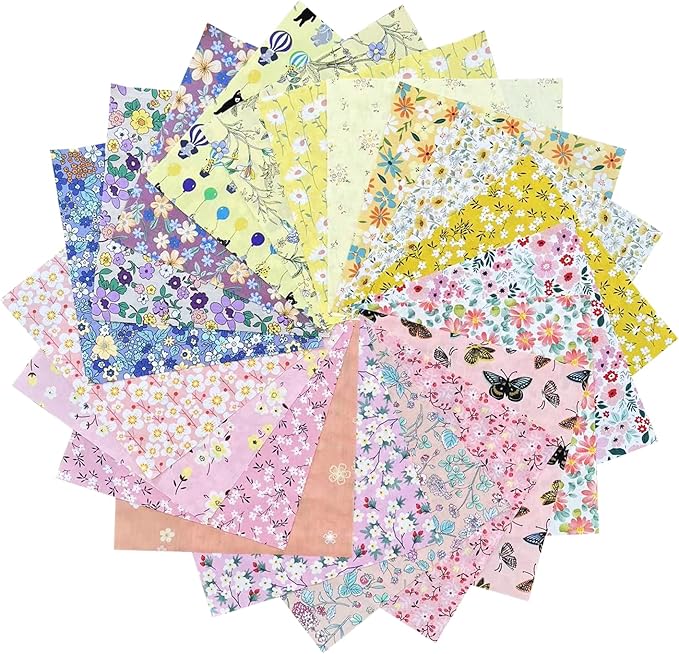 HANPATQUI 200PCS 4 x 4 inch Floral 100% Cotton Fat Quarters Fabric for Sewing and Quilting Bundles Precut Fabric Square for DIY Craft Patchwork