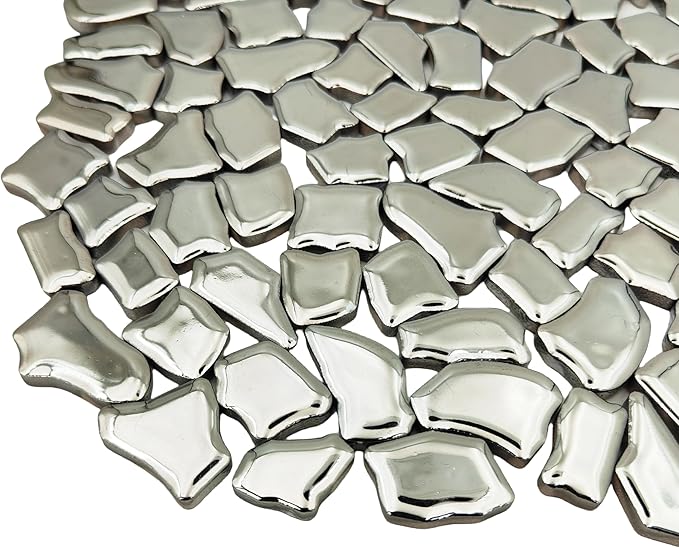 0.78"-1.57" Irregular Ceramics Mosaic Tiles,1.1LB Mosaic Pieces Stones for Home Decoration DIY Craft Plates Flowerpots Vases Cups Mosaic Making Supplies (Sliver)