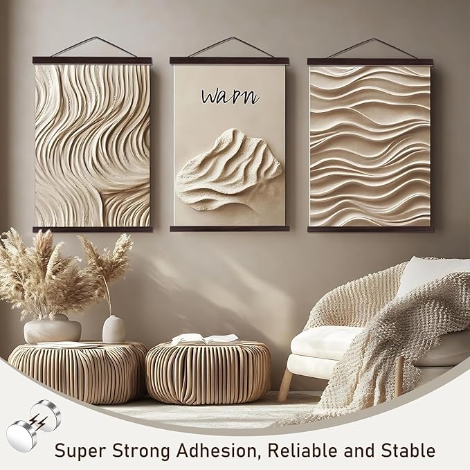 Artmag Magnetic Poster Hanger Frame, 16x24 16x22 16x20 Light Wood Wooden Magnet Canvas Artwork Print Poster Hangers Frames Hanging Kit (Walnut, 16")