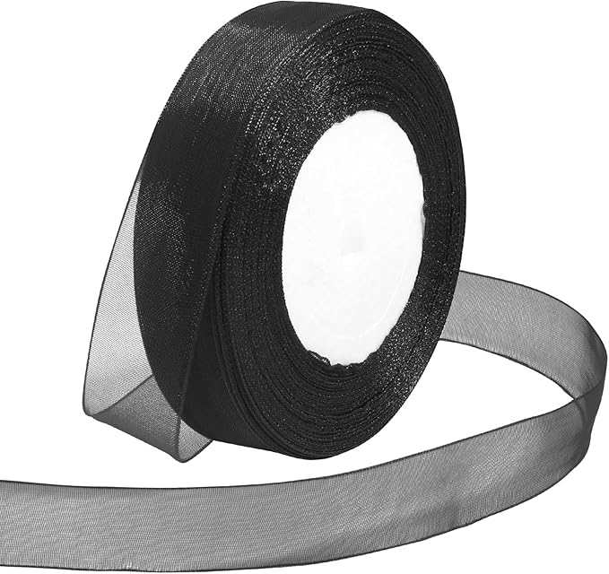 Ribbon for Gift Wrapping 3/4 inch Black Sheer Organza Ribbon for Flower Bouquet Tulle Thin Chiffon Ribbons for Wedding Invitations Christmas Halloween Presents Decorations Crafts 50 Yards