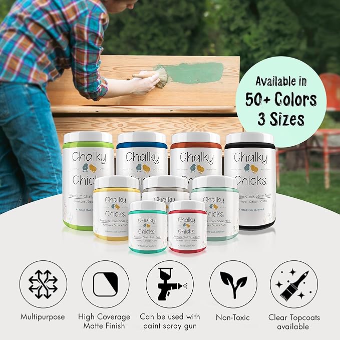 Chalky Chicks All-in-One Chalk Paint for Furniture or Cabinet - 16 Fl Oz - Matte Finish Wintergreen (Mint) for Metal, Wood Furniture Paint - No Sanding All-in-One for Home Decor & Crafts, USA Made