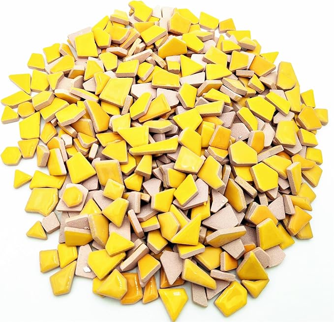 1.1LB Irregular Ceramics Mosaic Tiles, Mosaic Pieces Stones for DIY Mosaic Making Craft Hobby Arts Home Wall Decoration (Yellow)