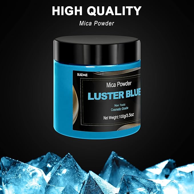 Blue Mica Powder(100g) Big Bottle Pigment Powder Multipurpose DIY Arts and Crafts Additive, Woodworking, Epoxy, Resin, Natural Bath Bombs, Paint, Soap,Nail Polish, Lip Gloss(Luster Blue, 3.5oz)