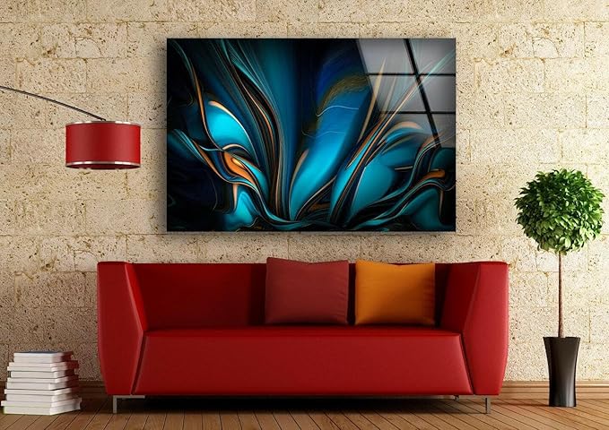 My Photostation.com Round 24'' Orange & Blue Abstract Glass Wall ArtTempered Glass Printing Wall Decor Large Wall Art Wall Hangings