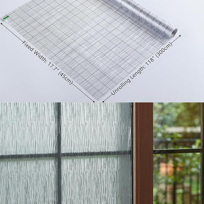 VELIMAX Frosted Window Privacy Film Non Adhesive Window Cling Removable Glass Covering Clear Water Opaque Window Film for Home Anti UV 17.7x118 inches