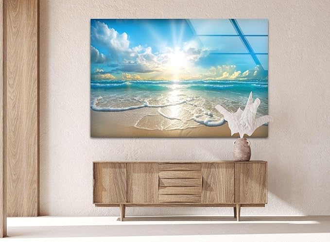 My Photostation.com Round 24'' Beautiful Sunset & Ocean Glass Wall ArtTempered Glass Printing Wall Decor Large Wall Art Wall Hangings