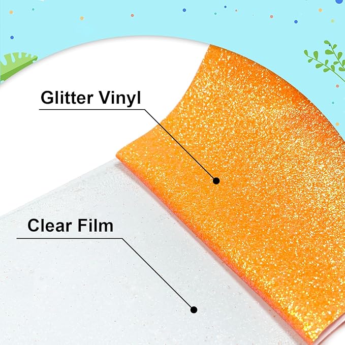 Orange Glitter Heat Transfer Vinyl 12Inch*6FT Glitter Iron on Vinyl for T Shirts Easy to Cut and Weed Compatible with All Cutter Machines HTV Vinyl Iron on for Cricut (Fluorescent Orange)