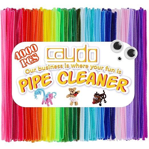 Caydo 4000 Pieces Pipe Cleaners 40 Assorted Colored Chenille Stems for Art and Crafts, Pipe Cleaner Crafts for DIY Art and Craft Projects Creative Gift Party Decorations