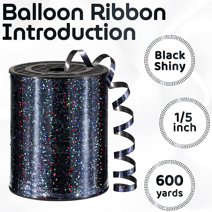 600 Yards Black Curling Ribbon 1/5 Inch Black Shiny Balloon String, Thin Curly Ribbon for Gift Wrapping, Art Crafts, Wedding Party, Florists, Christmas