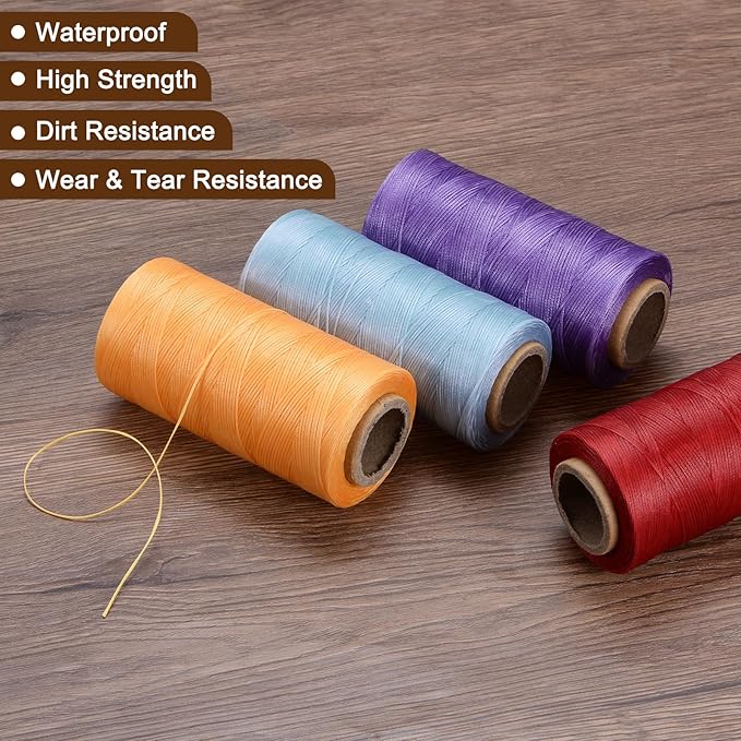 uxcell Leather Sewing Waxed Thread, 284 Yards / 260m 0.8mm 150D Flat Polyester All-Purpose Threads for Leather Crafts, Bookbinding, Sapphire Blue