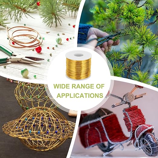 MECCANIXITY 20 Gauge Anodized Aluminum Craft Wire Bendable Bonsai Training Wire 771 Feet 0.8mm for Sculpting Crafts Wreath Floral Beading Jewelry Making, Gold Tone