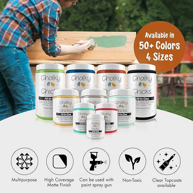 Chalky Chicks All-in-One Chalk Paint for Furniture or Cabinet - 32 Fl Oz - Matte Finish Acorn Orange for Metal, Wood Furniture Paint - No Sanding All-in-One for Home Decor & Crafts, USA Made