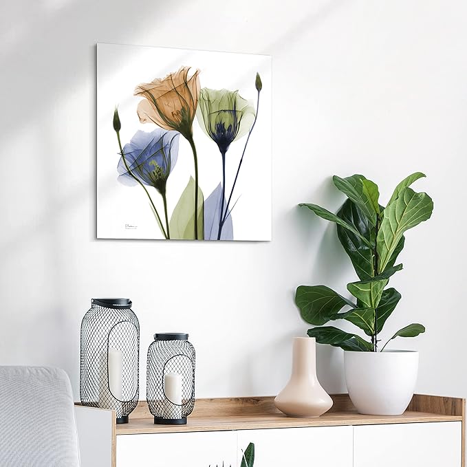 Empire Art Direct Frameless Free Floating Tempered Glass Panel Graphic Wall Art Ready to Hang, 24" x 24", Gentian Buddies, Multi-color Flower