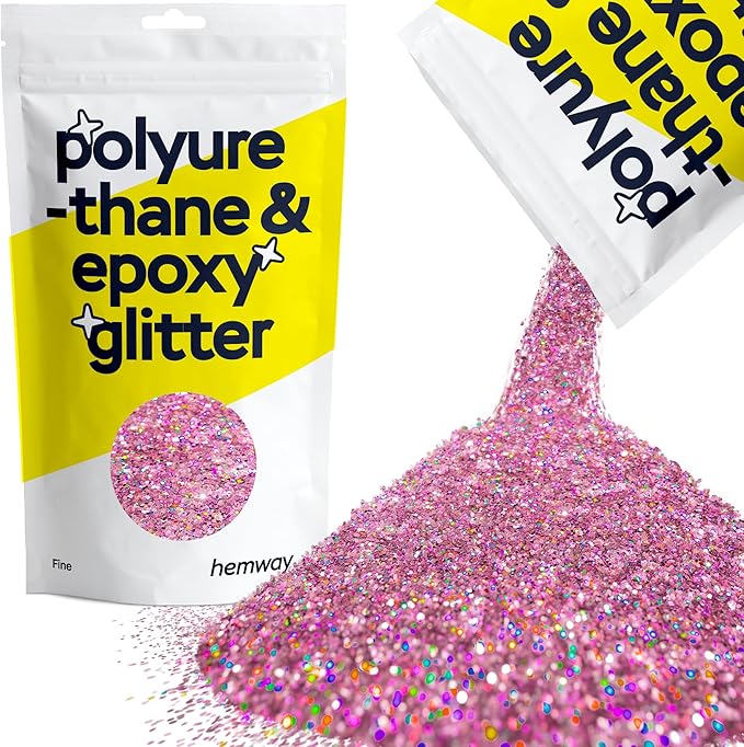 Hemway Polyurethane & Epoxy Resin Glitter 100g / 3.5oz Metallic Crystal Flake Additive for Flooring Jewelry Tumblers Glass Pigment - Fine (1/64" 0.015" 0.4mm) - Rose Pink Holographic
