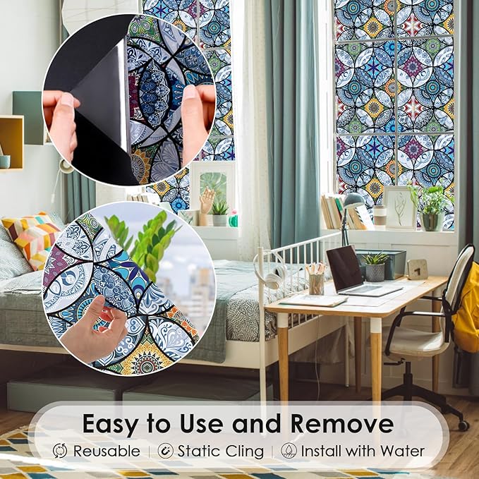 DKTIE Static Cling Decorative Window Film with Installation Tools Non Adhesive Privacy Film Stained Glass Window Film for Bathroom Shower Door Heat Cotrol Anti UV 35.4 x 118.1 Inch