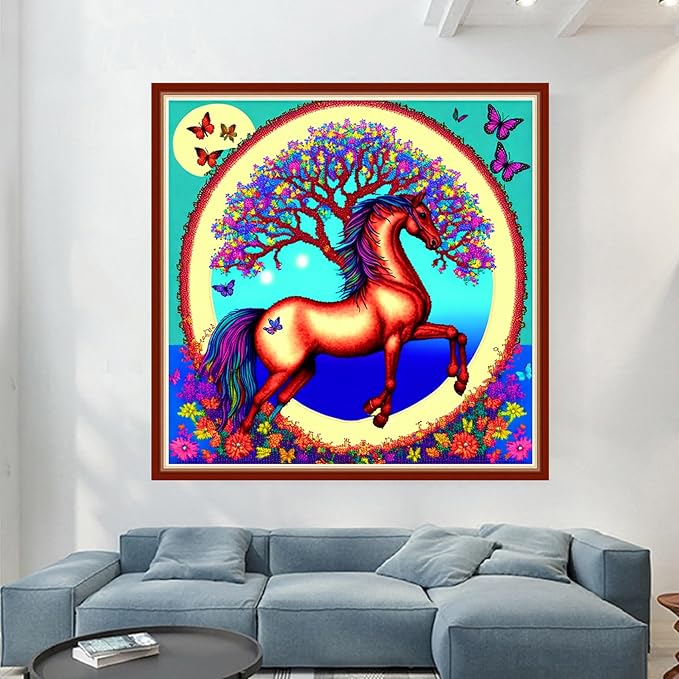 Dimensean Stamped Cross Stitch Kits Full Range of Embroidery Patterns Starter Kits for Beginners Adult or Kids DIY Cross Stitches Needlepoint Kits 11CT-Horse Wreath 17.7x17.7 inch