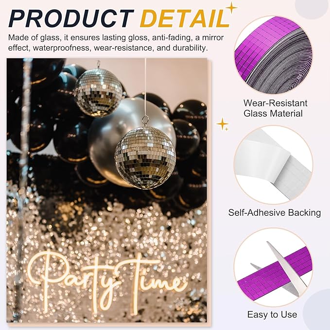 PATIKIL 5x5mm Self Adhesive Mirrors Mosaic Tiles, 10000 Pcs Square Mini Glass Mosaic Disco Tile Sticker for DIY Craft Disco Ball Party Decoration, Rose Red