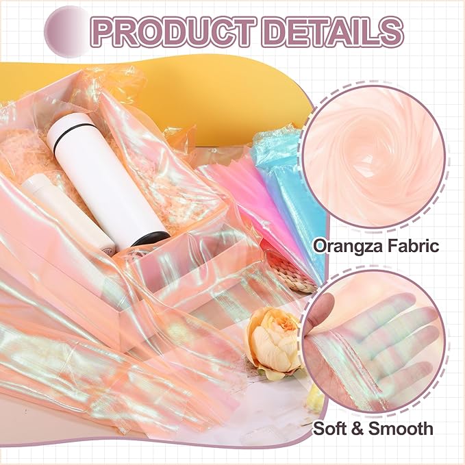 MECCANIXITY Iridescent Sheer Organza Fabric, 2 Yards x 59 Inches Solid Laser Holographic Shiny Fabric Organza Cloth for Wedding, Curtains, Costume, Photo Background, Champagne