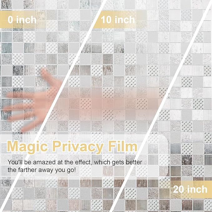 Window Privacy Film Decorative for Front Door, Bathroom Static Cling Stained Glass Sticker Opaque Heat Control UV Blocking Non-Adhesive for Home Windows,Cube