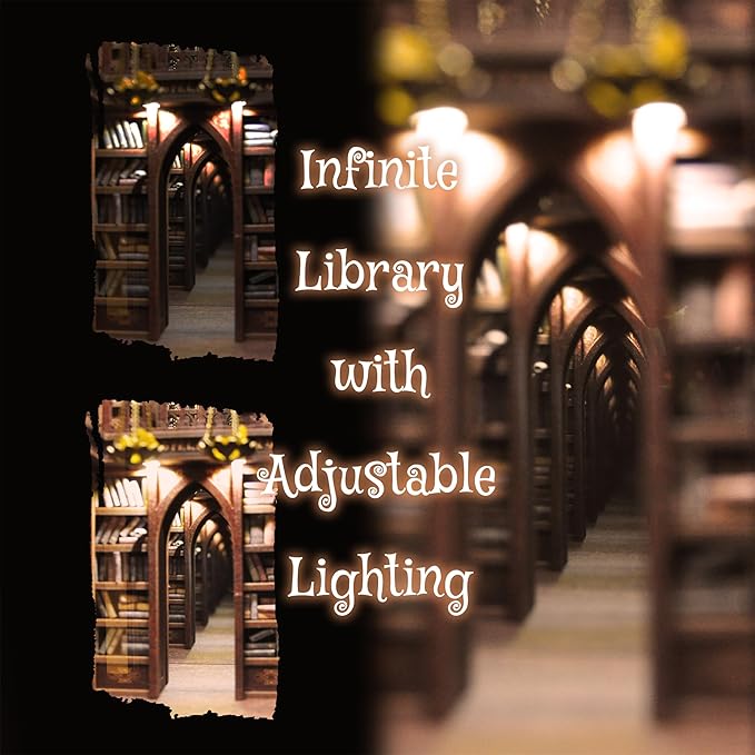 DolphinIsle Book Nook Kits for Adults, DIY Booknook Bookshelf Decor Magic Spell Library with Flame Illusion