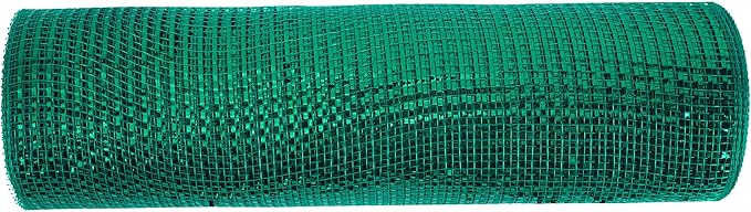 MEEDEE Forest Green Deco Mesh 10 Inch Deluxe Wide Foil Metallic Mesh Fabric Dark Green Mesh Ribbon for Christmas Tree, Wreaths, Garland, Gift Wrapping, Bows Making (30 Feet)