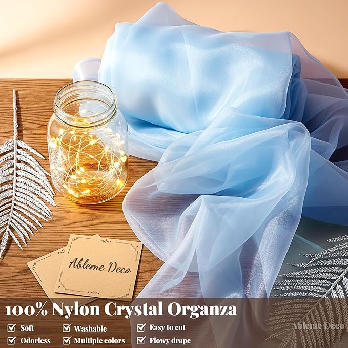 Organza Fabric by The Yard, 60 Inch Wide 3 Yards (9 ft) Long Sheer Fabric for DIY Sewing Projects Wedding Decorations Party Backdrops Curtains (Baby Blue)