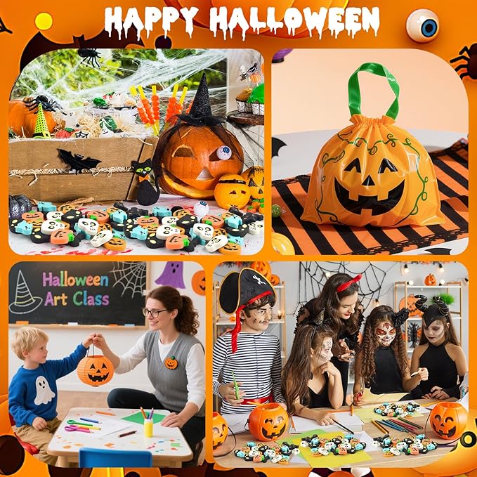 90 Pcs Halloween Mini Erasers for Kids, PLULON Goody Bag Fillers Pumpkin Black Cat Bat Skull Ghost Erasers Bulk Novelty Funny Halloween Classroom Trick or Treat Party Favors Gift