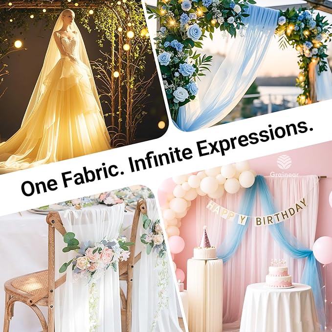 Baby Pink Organza Fabric – 44" x 5 Yards Wide Sheer Tulle for Wedding Arch Draping, Gowns, Table Runners, Party Decor, Curtains & DIY Crafts – Translucent Fabric for Elegant Projects